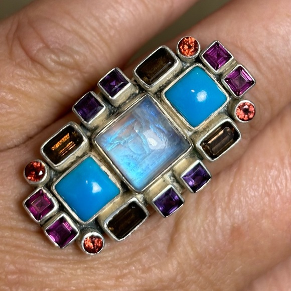 Nicky Butler Raj Rajaglow Blue Turquoise & Multi Gemstone -Sterling Silver ring - Picture 3 of 9